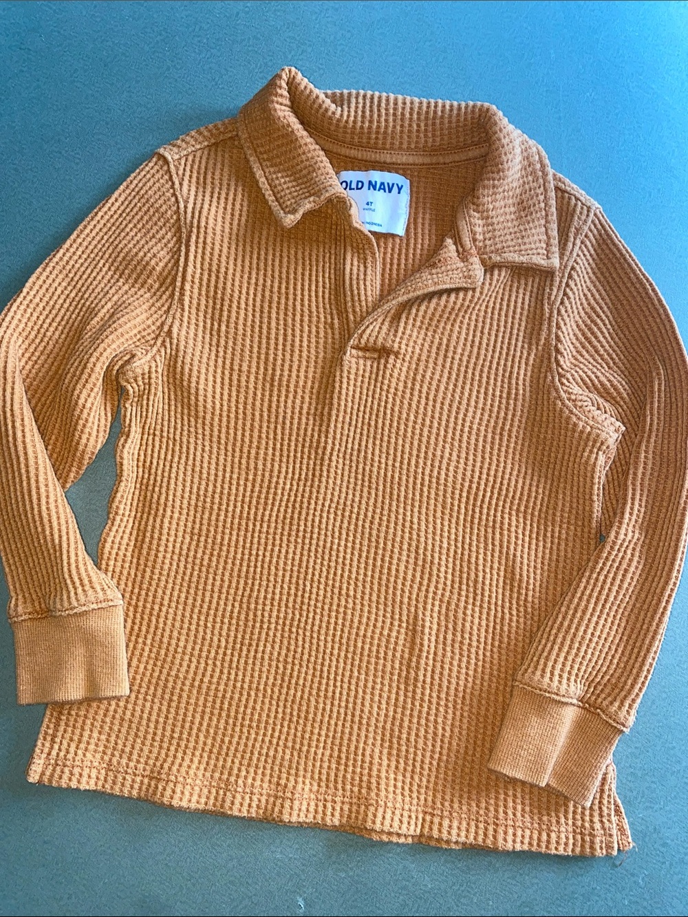 Old Navy Kids Waffle-Knit Long Sleeve Polo - Mustard Tan